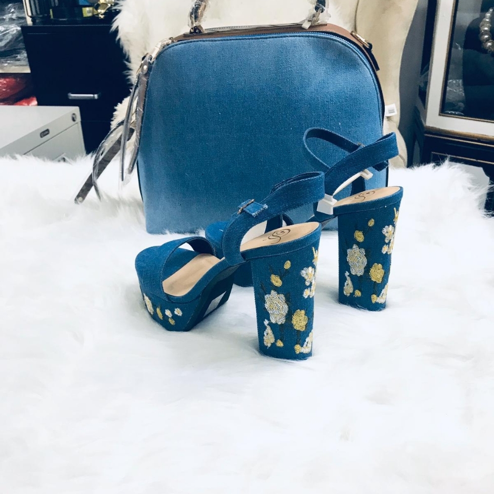 5🌟CLEARANCE Faux Denim Gold Floral Embroidery Chu